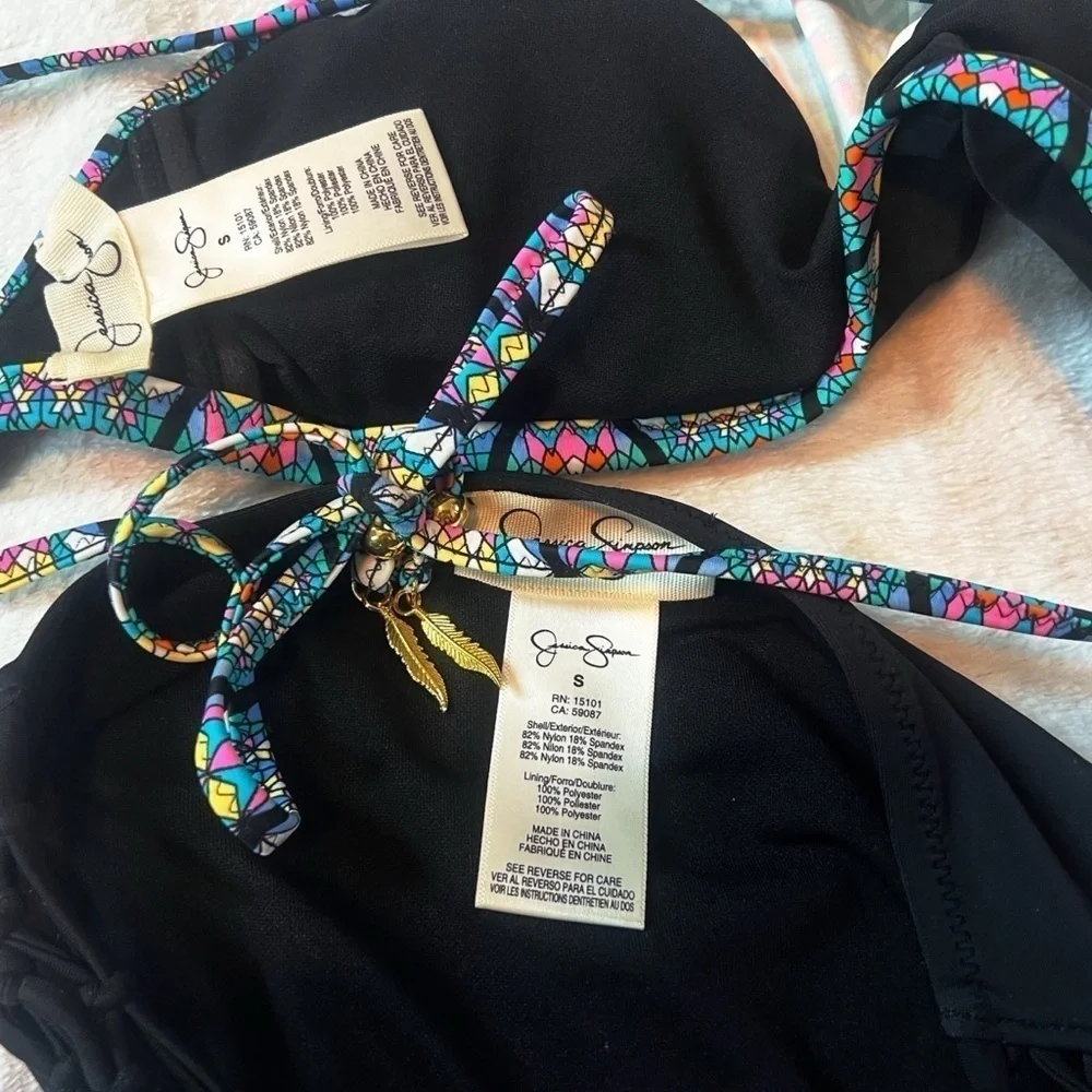 NEW Jessica Simpson Venice Beach High Neck Hipster Bikini Black Blue Green Pink